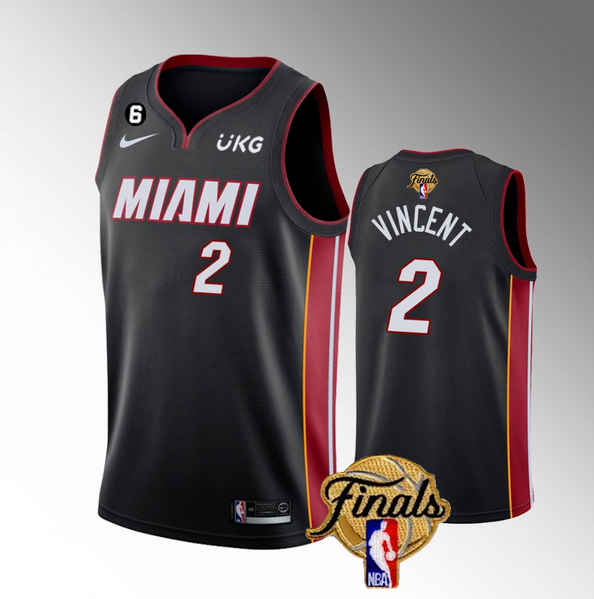 Men's Miami Heat #2 Gabe Vincent Black 2023 Finals Icon Edition With NO.6 Patch Stitched Basketball Jersey Men's Miami Heat #2 Gabe Vincent Black 2023 Finals Icon Edition With NO.6 Patch Stitched Basketball Jersey